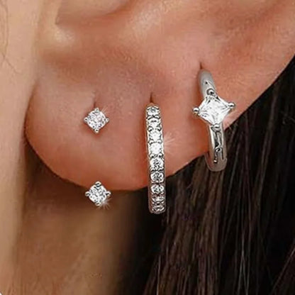 3PCS Stainless Steel Zircon Flower Star Ear Stud Earrings Set | 14K Gold Plated Chain Cartilage Piercing Earrings for Women