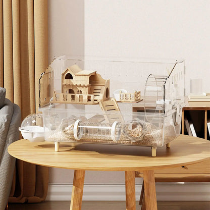 Acrylic Hamster Cage 2-Layer Clear Acrylic Pet Habitats Hamster Enclosure for Indoor Outdoor Home Yard Breeding Observation Pet