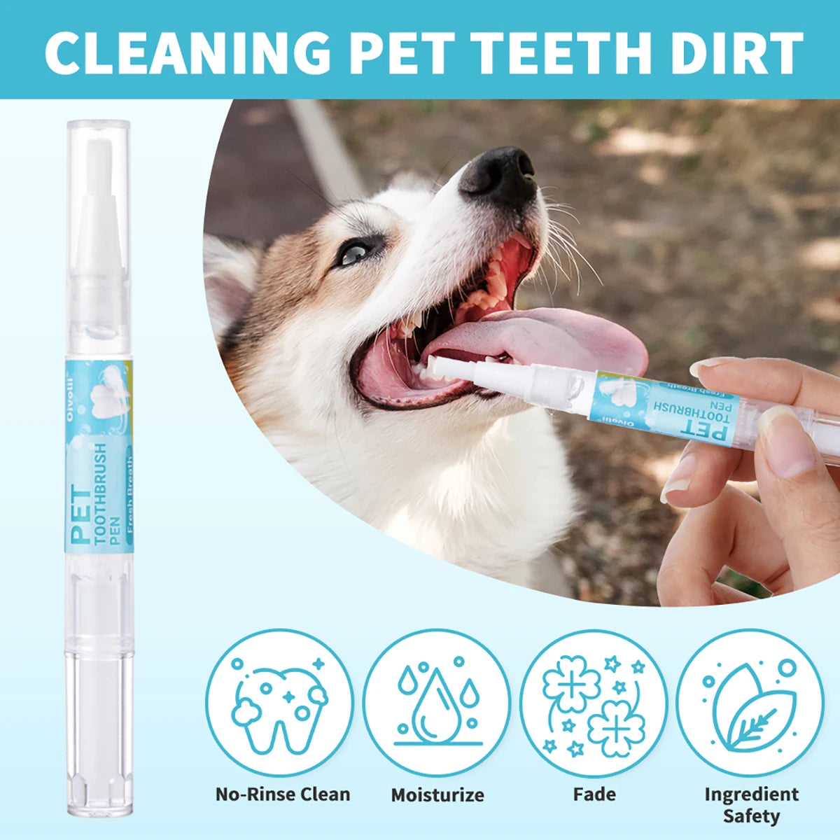 Pet Teeth Cleaning Pen with Soft Brush Dental Gel for Dogs & Cats Tartar Control Fresh Breath Soothes Gums Mild Formula 3pcs/box