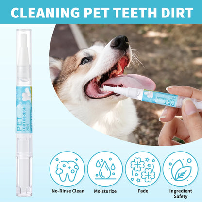 Pet Teeth Cleaning Pen with Soft Brush Dental Gel for Dogs & Cats Tartar Control Fresh Breath Soothes Gums Mild Formula 3pcs/box