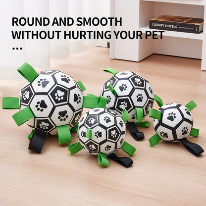 Dog Toys Soccer Ball with Straps, Interactive Dog Toys for Tug of War, Puppy Birthday Gifts, Dog Tug Toy, Dog Water Toy, Durable