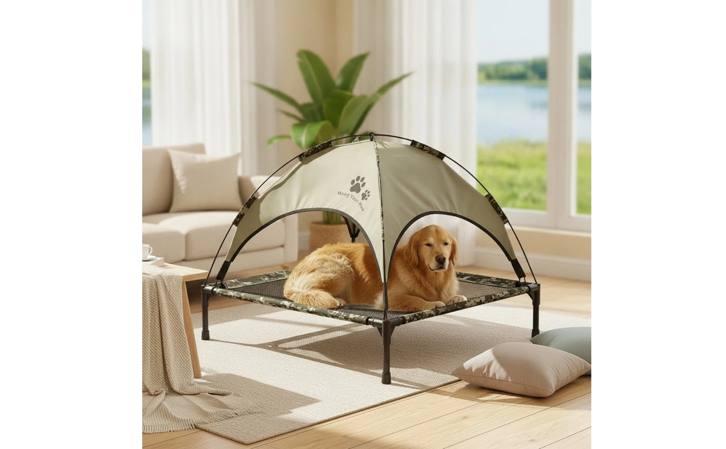 Pet Cot with Canopy Shaded Dog Bed with Sun Shade Tent Raised Dog Bed with Canopy Breathable for Pets, Backyard, Camping