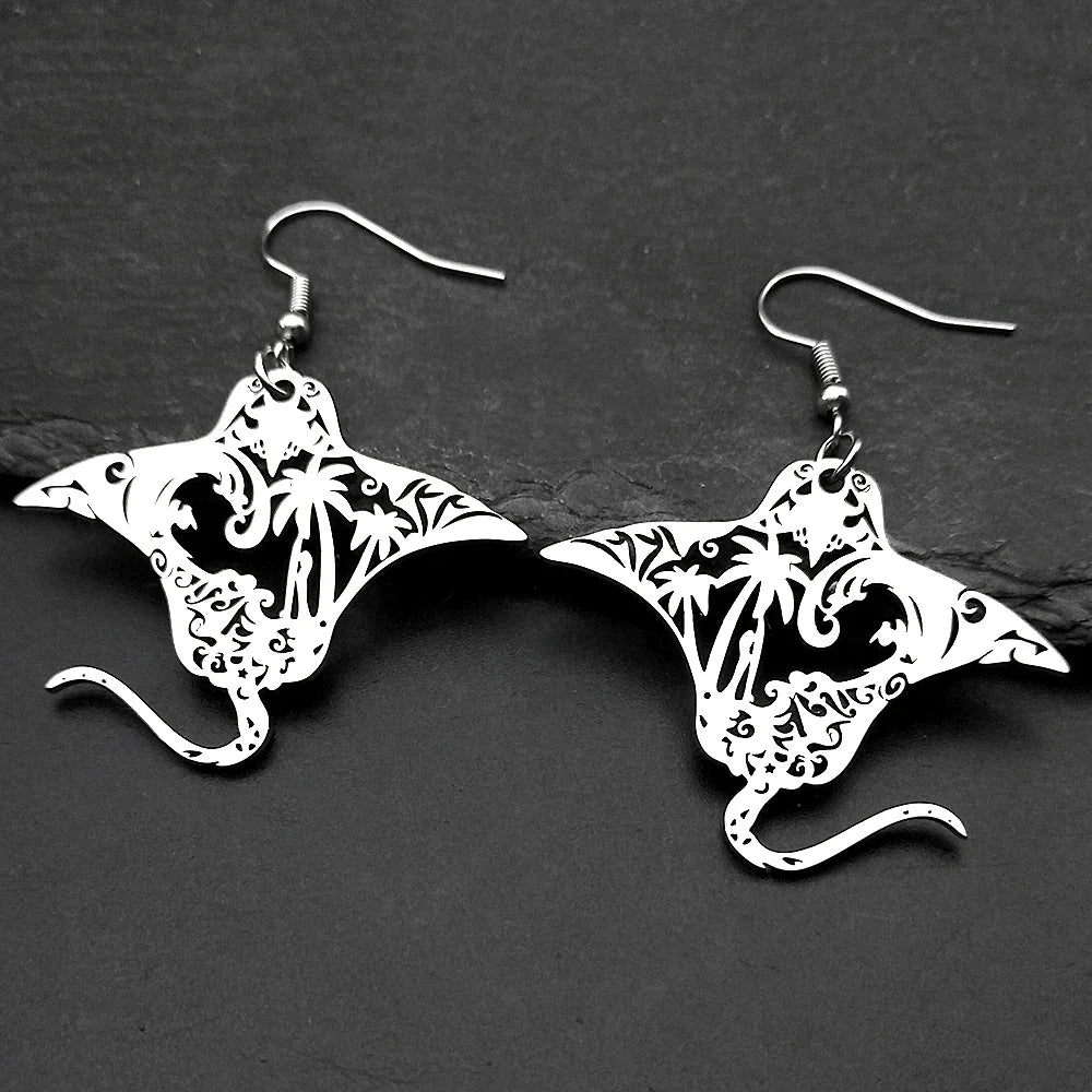 Manta Ray Sea Devil Fish Pendant Necklace | Stainless Steel Gold Silver Color Chain Jewelry