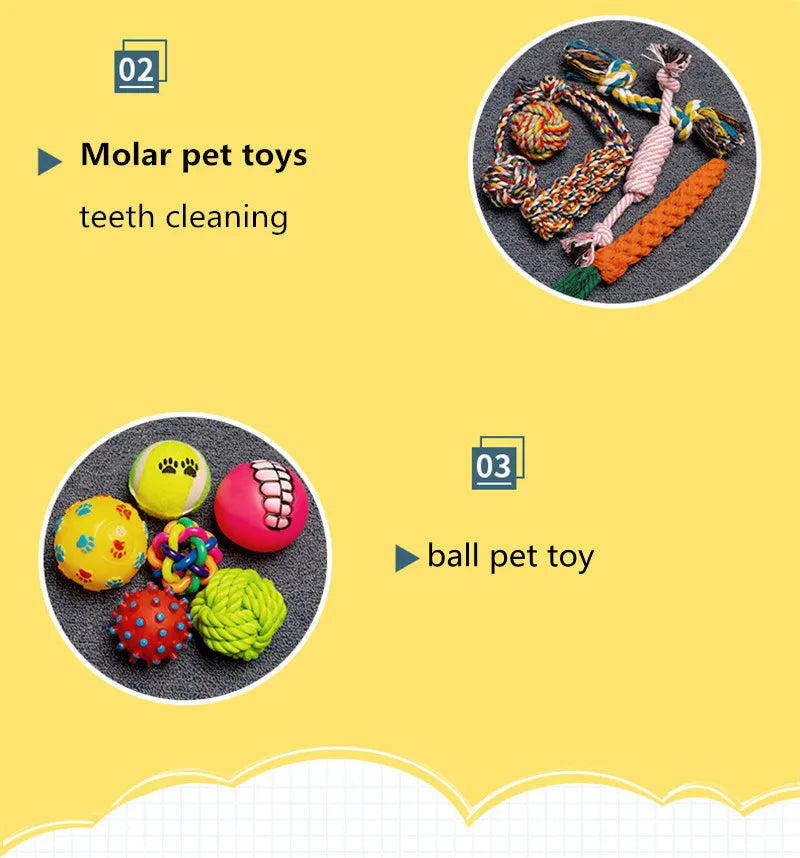 New Dog Toys Pet Ball Bone Rope Squeaky Plush Toys Kit Puppy Interactive Molar Chewing Toy for Small Large Dogs Pug Supplies