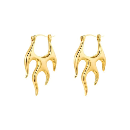 Gothic Punk Gold Flame Hoop Earrings for Women | Exaggerated Geometric Piercing Jewelry