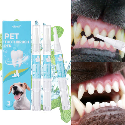 Pet Teeth Cleaning Pen with Soft Brush Dental Gel for Dogs & Cats Tartar Control Fresh Breath Soothes Gums Mild Formula 3pcs/box