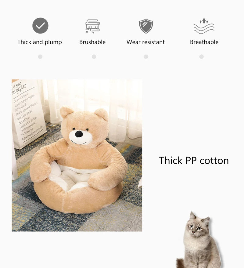 Plush Dog House Bed Winter Warm Bear Hug Semi Enclosed Cat's Nest Detachable And Washable Mat Small Dog Bed Sofa Pet Supplies