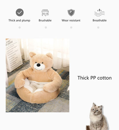 Plush Dog House Bed Winter Warm Bear Hug Semi Enclosed Cat's Nest Detachable And Washable Mat Small Dog Bed Sofa Pet Supplies