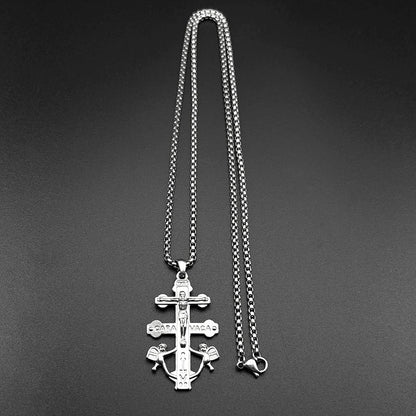 Catholic INRI Caravaca Cross Jesus Crucifix Pendant Necklace | Stainless Steel Gold Color Jewelry Gift
