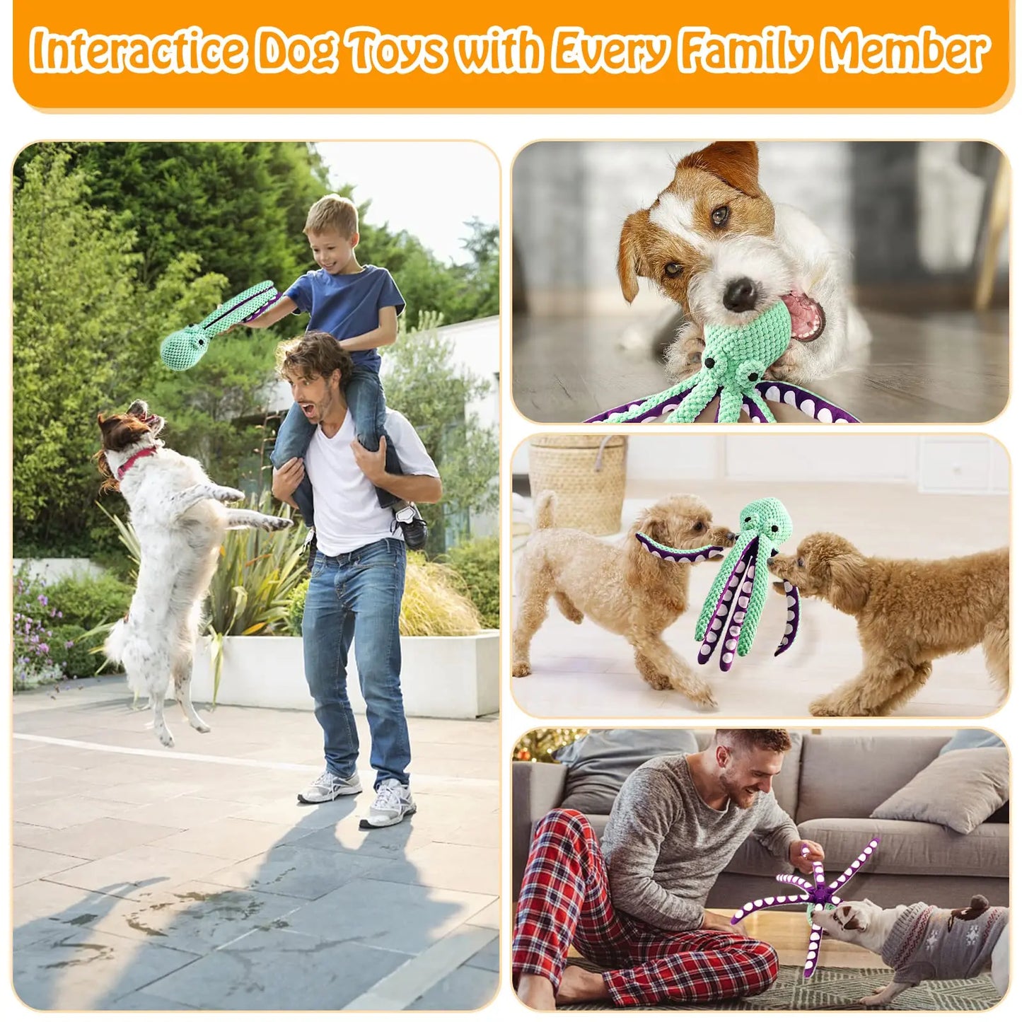 Pet Octopus Dog Toy,Indestructible Dog Toys for Aggressive Chewers,Squeaky Interactive Dogs Anxiety Toy for Small and Large Dogs