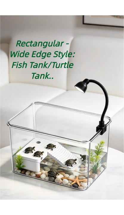 Transparent Reptile Terrarium Tank with Basking Area for Pet Turtles Hermit Crabs Tortoises - Turtle Adoption Habitat