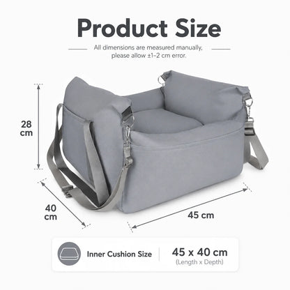 Pet Car Booster Seat for Small Dogs | Dark Blue Polyester Fabric | Removable Cushion & Safety Straps | Cozy Travel Bed