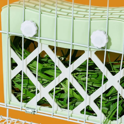 Hanging Rabbit Hay Feeder Anti-tipping Large Capacity Rabbit Grass Rack with Lid Fixed Bunny Food Feeder Hamster Cage