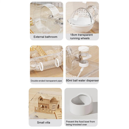 Hamster Cage 2-Layer Clear Acrylic Pet Habitats Hamster Enclosure for Indoor Outdoor Home Yard Breeding Observation Pet Shop