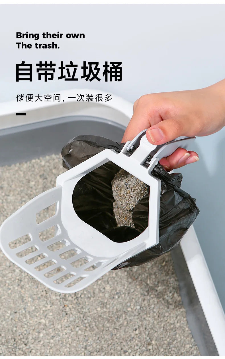 Cat Litter Scooper Large Capacity Built-in Poop Bag Cats Shovel Kitty Self-Cleaning For Toilet Tray Box Clean Tool Pet Supplies