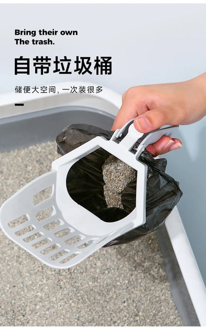 Cat Litter Scooper Large Capacity Built-in Poop Bag Cats Shovel Kitty Self-Cleaning For Toilet Tray Box Clean Tool Pet Supplies