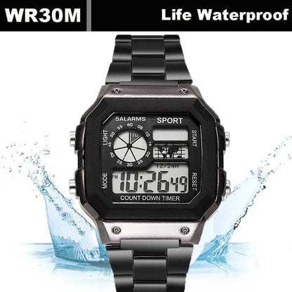 MAYZHISU Classic Men's Digital Watch | Luxury Stainless Steel Sport Watch