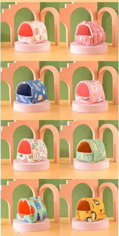 Cute Cartoon Rabbit Squirrel Mini Cage Guinea Pig Nest Small Animal Mice Rat Pet Sleeping Bed Hamster House Winter Warm Soft Mat