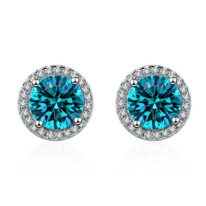 925 Sterling Silver Stud Earrings | Zircon and Colored Gemstone Elegant Jewelry