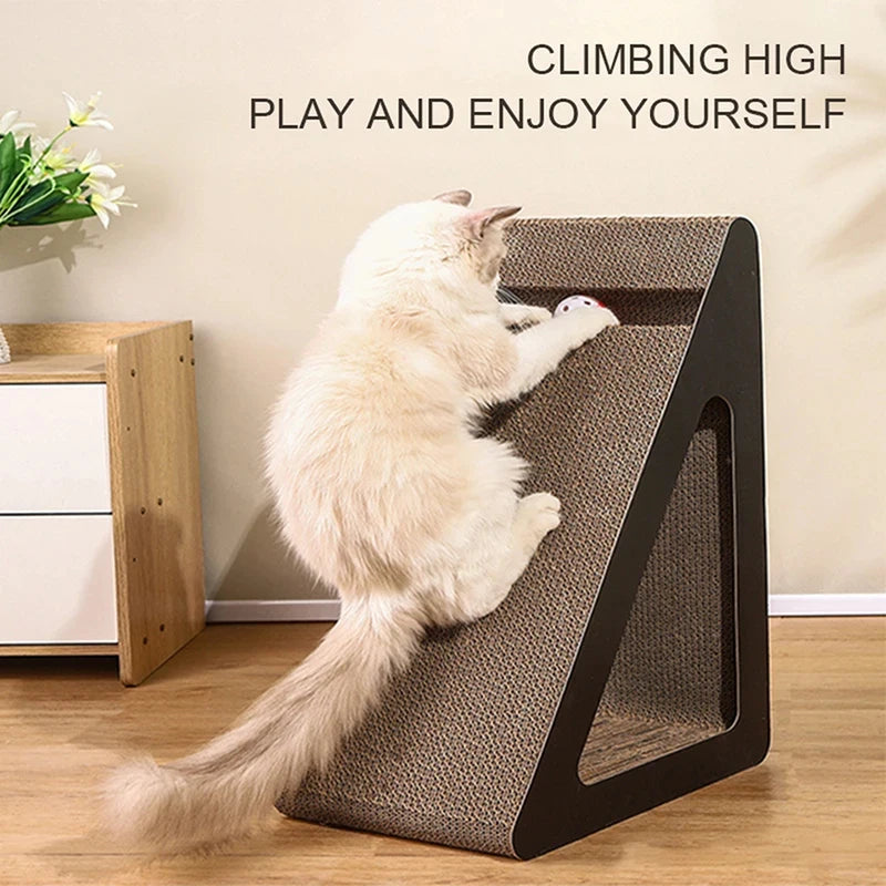 Eco-Friendly Corrugated Cat Scratcher 2-in-1 Triangle - with Rotating Ball, Sturdy Reversible Anti-Scratch Board for Indoor Cats