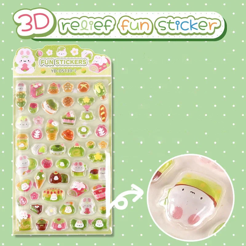 6-Style Japanese 3D Cute Stickers | Crystal Embossed Design for DIY Crafts