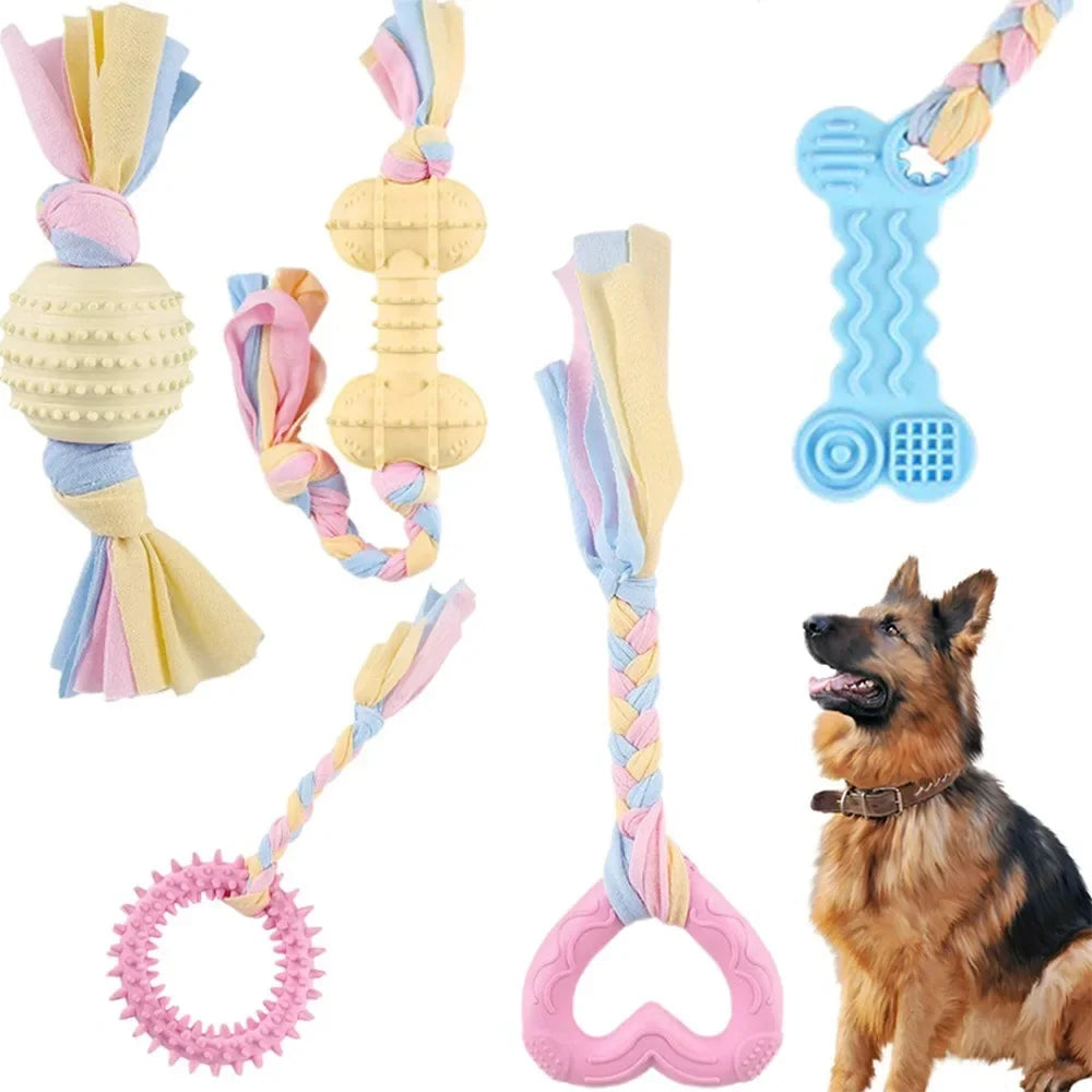 Dog Toys Bichon Frise Teddy Braided Rope Knot Indoor Training Interactive Play Grinding Teeth Cleaning Rubber Pets Toy Supplies