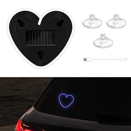 Solar Powered Car Neon Heart Lamp | Wireless LED Ambient Light with Suction Cup
