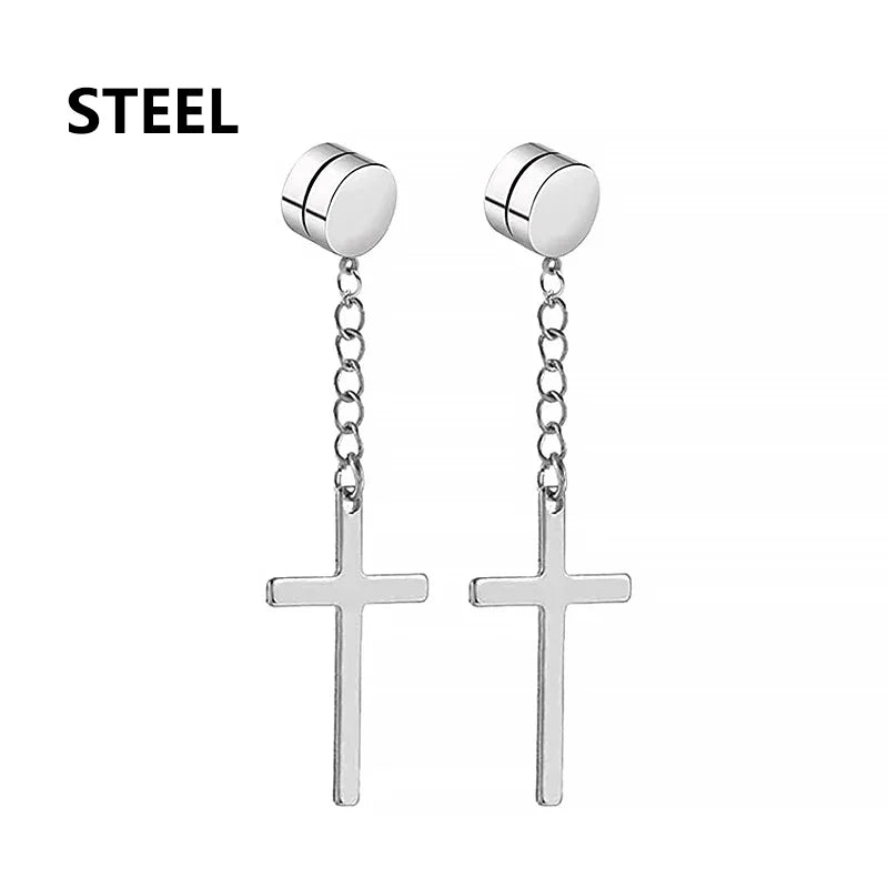 2pc Stainless Steel Cross Earrings Set | Gothic Punk Huggies for Men Women