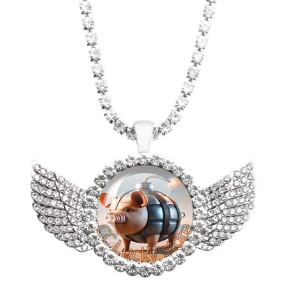 25mm Angel Wing Necklace | Italian Brainrot Pendant Funny Animal Jewelry Gift