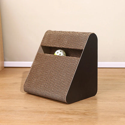 Eco-Friendly Corrugated Cat Scratcher 2-in-1 Triangle - with Rotating Ball, Sturdy Reversible Anti-Scratch Board for Indoor Cats