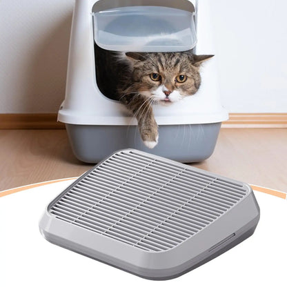 Cat Litter Tray With Sand Control Mechanism Double-layer Filtration Ramp Elevated Non-Slip Tray Anti Tracking Easy Cleaning