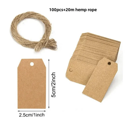 100pcs Kraft Tags with 20m Jute Twine | Handmade Gift Tag Set