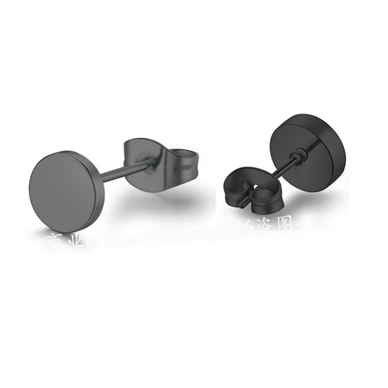 Titanium Steel Stud Earrings for Men Women | Round Black Punk Ear Studs Gift