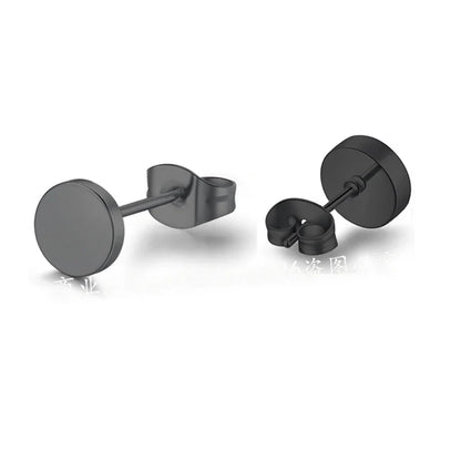 Titanium Steel Stud Earrings for Men Women | Round Black Punk Ear Studs Gift