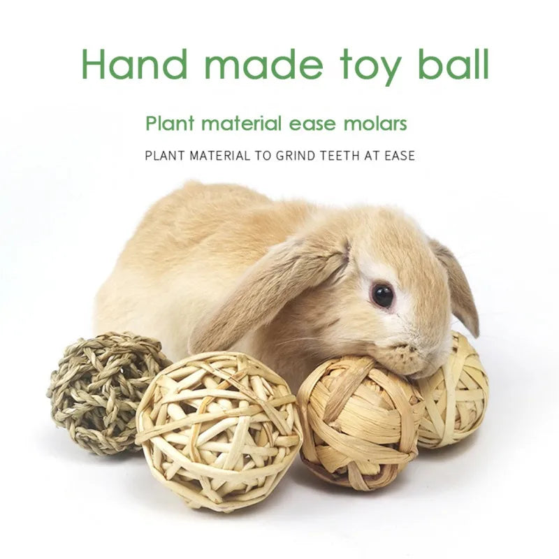 5PCS Rabbit Grass Ball Chew Toys Bunny Teething Treats Toys for Small Animals Hamster Guinea Pig Gerbil