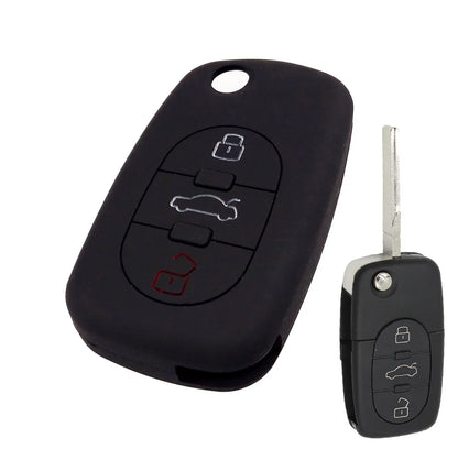 XUKEY Silicone Car Key Fob Cover Case | 3 Button Flip Remote Holder for Audi A2 A3 S3 A4 S4 A6 S6 RS6 A8 TT Allroad