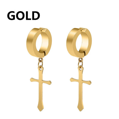Punk Cross Stars Clip On Earrings | No Piercing Stainless Steel Ear Cuffs for Women Men