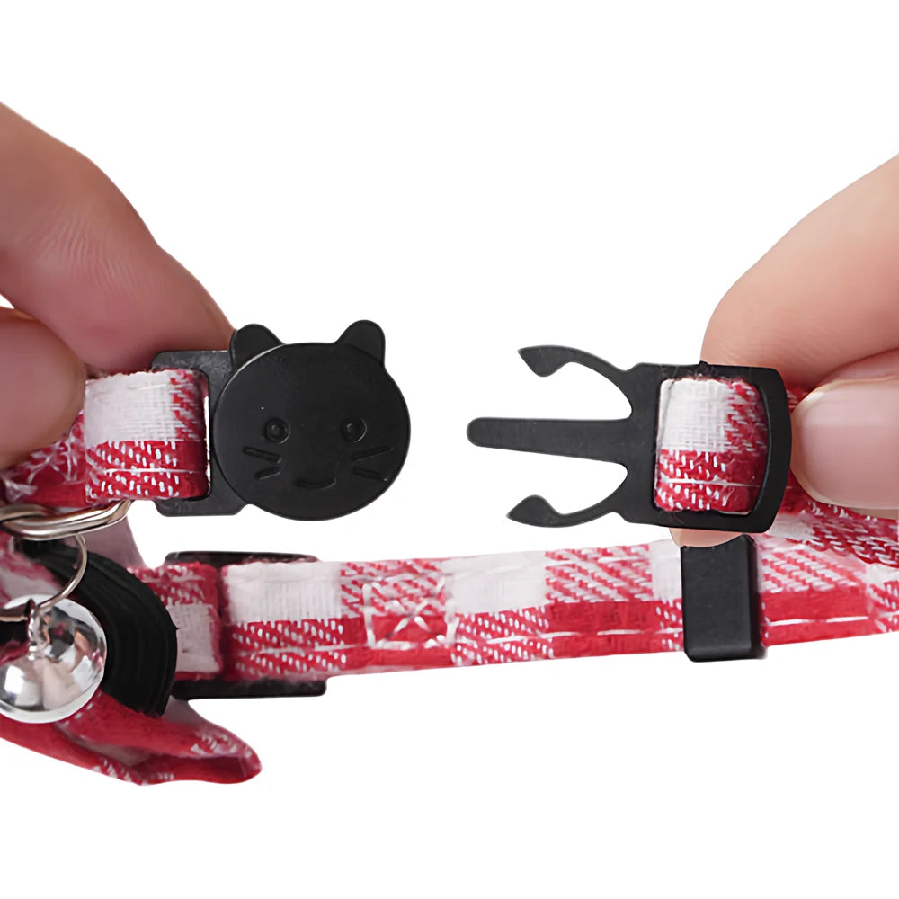 Pet Cat Adjustable Collar, British Plaid Bow Tie Collar, Pet Bell Collar with Buckle, Cat Dog Collar, 1PC