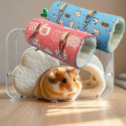 Hamster Ferret Tunnel Hammock - Warm Hanging Tube Bed for Small Animals, Guinea Pig, Rabbit & Rat Cage Accessory