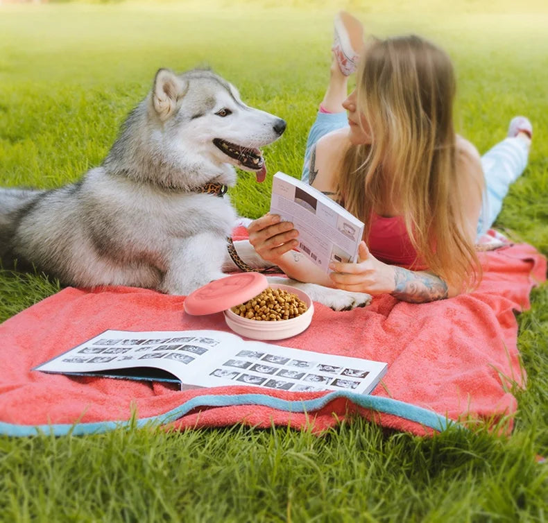 Portable Outdoor Pet Bowl: 2-in-1 Travel Dog Food/Water Dish with Treat Compartment for Hiking, Camping, and On-the-Go Feeding