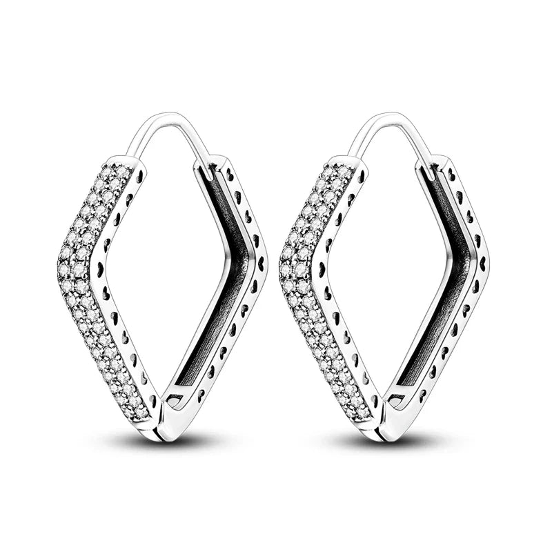 925 Sterling Silver Hoop Earrings with Zircon | Classic U-Shaped Women Jewelry