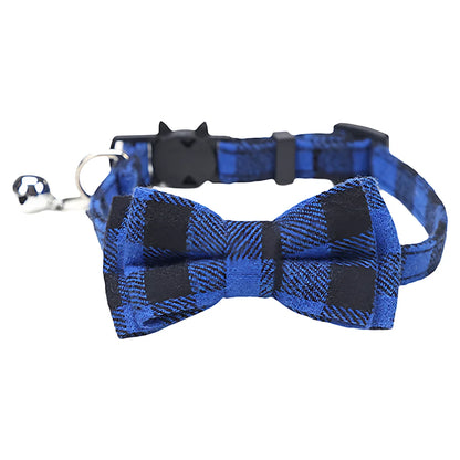 Pet Cat Adjustable Collar, British Plaid Bow Tie Collar, Pet Bell Collar with Buckle, Cat Dog Collar, 1PC