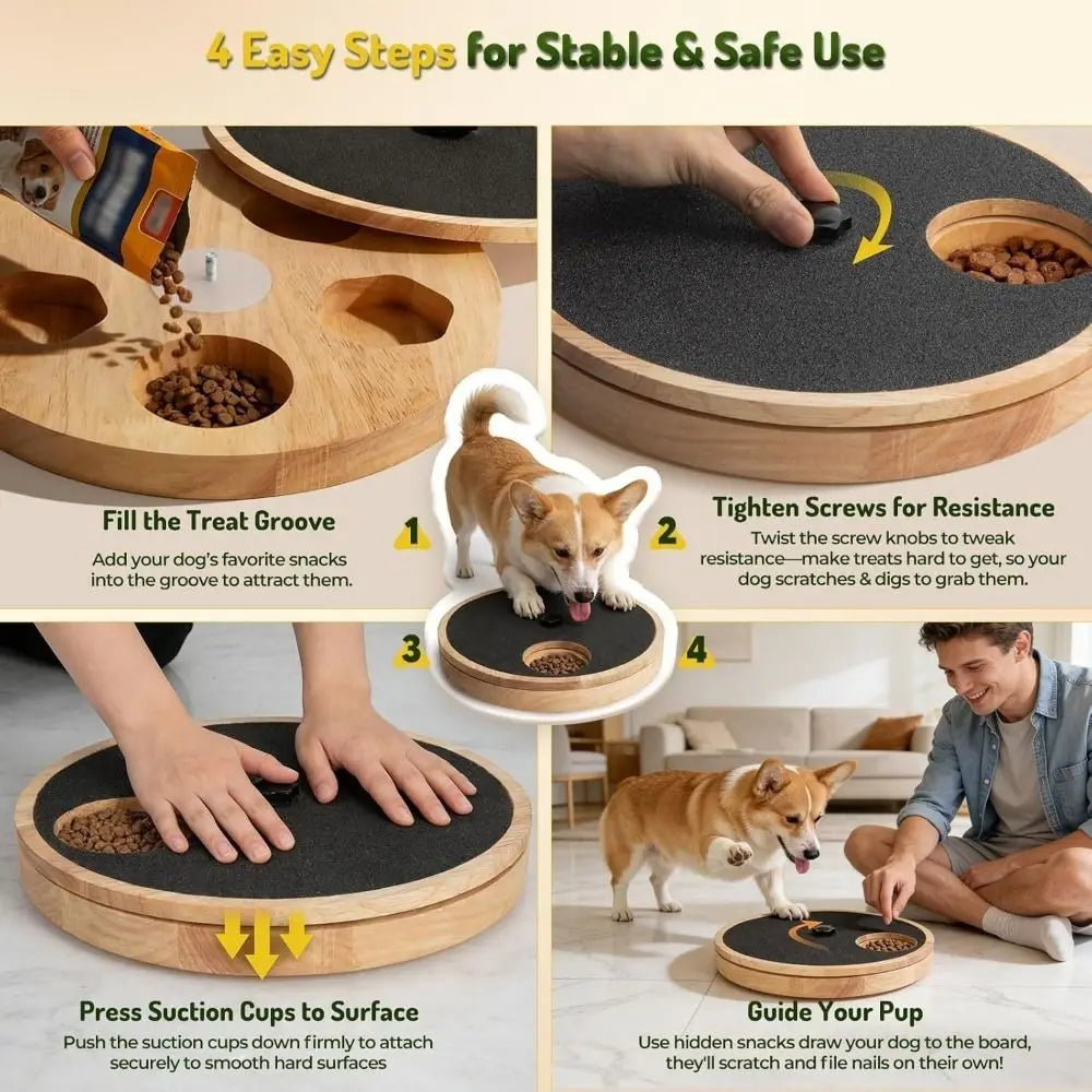 Rotating Dog Scratching Board Round Non-Slip Dog Nail Grinding Pad Wear-resistant with Treat Box Pet Slow Feeding Plate for Dogs