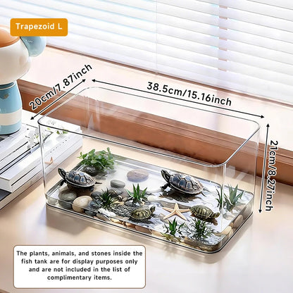 Transparent Reptile Terrarium Tank with Basking Area for Pet Turtles Hermit Crabs Tortoises - Turtle Adoption Habitat