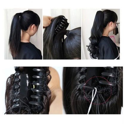 10Inch Short Wavy Curly Ponytail Hair Extension | Clip-in Claw Clip Hairpiece for Women
