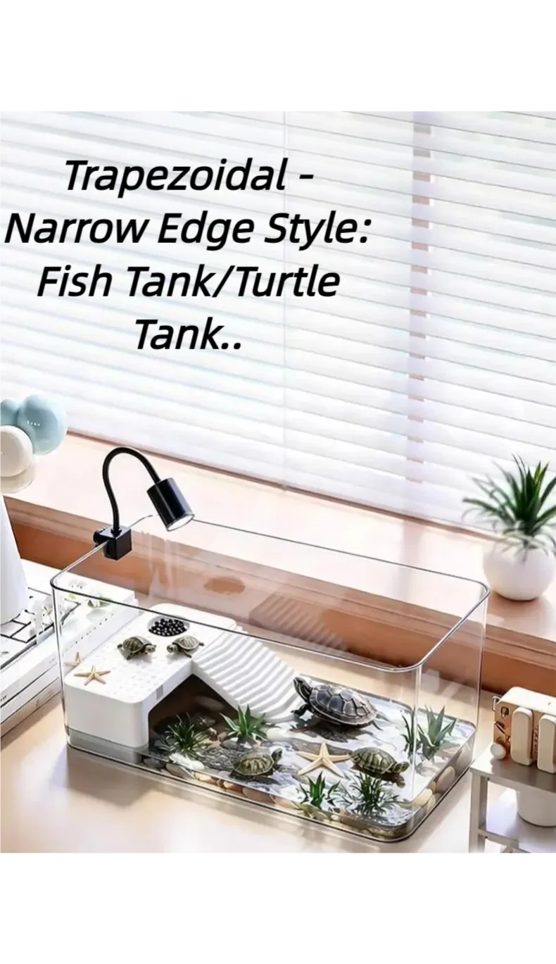 Transparent Reptile Terrarium Tank with Basking Area for Pet Turtles Hermit Crabs Tortoises - Turtle Adoption Habitat