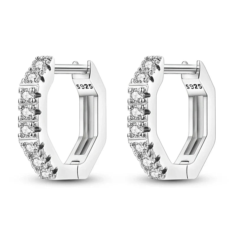925 Sterling Silver Hoop Earrings with Zircon | Classic U-Shaped Women Jewelry
