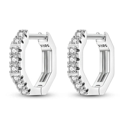 925 Sterling Silver Hoop Earrings with Zircon | Classic U-Shaped Women Jewelry