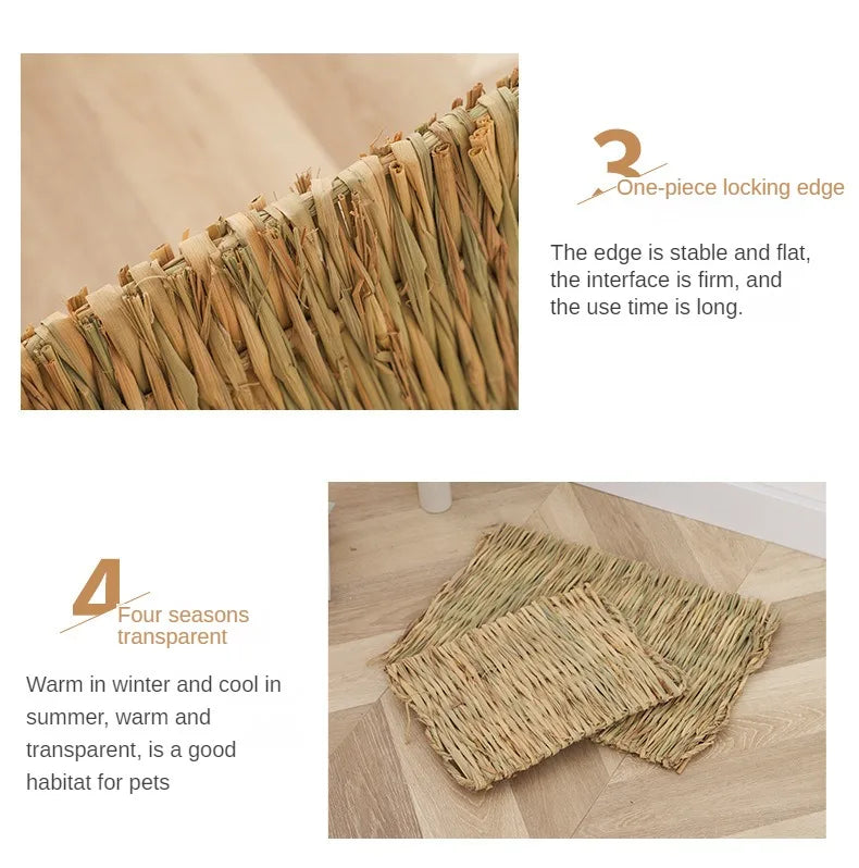 Straw Hand Woven Breathable Rabbit Grass Mat Four Season Hamster Guinea Pig Dutch Pig Foot Mat Rabbit Grass Nest Pet Supplies