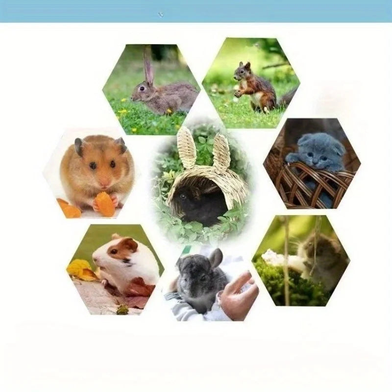 Rabbit Straw Nest Hut Toy Comfortable Straw Woven Hay Bed Warm Hut for Bunny Little Animals Ferret Hamster